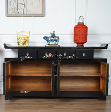 Load image into Gallery viewer, Hand Painted Wintersweet Flowers Black/Yellow/Orange/Blue/Grey Lacquer Sideboard
