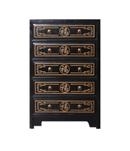 Load image into Gallery viewer, Hand Painted Black Lacquer 5 Drawers Small Cabinet
