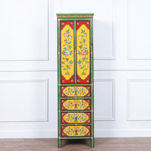 Tibetan Hand Painted Blue /Yellow/White Lacquer Cabinet
