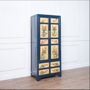 Hand Painted Blue Frame Lacquer Cabinet