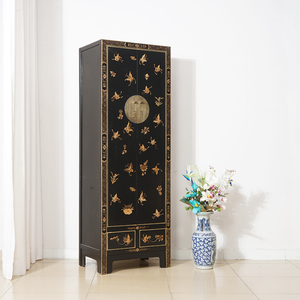 Hand Painted Butterfly Black Lacquer Cabinet