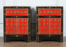 Load image into Gallery viewer, Hand Painted Ancient Chinese Characters High Lacquer Bedside Tables

