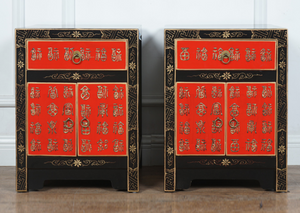 Hand Painted Ancient Chinese Characters High Lacquer Bedside Tables