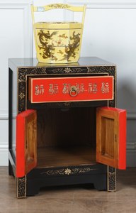 Hand Painted Ancient Chinese Characters High Lacquer Bedside Tables