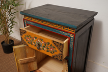 Load image into Gallery viewer, Tibetan Hand Painted Yellow/Green/Blue High Lacquer Bedside Tables

