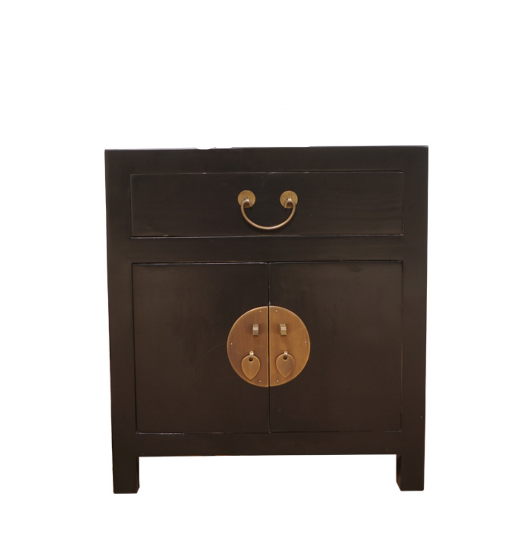 Hand Painted Black Lacquer 1 Drawer 2 Doors Bedside Tables