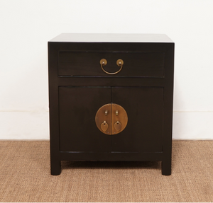 Hand Painted Black Lacquer 1 Drawer 2 Doors Bedside Tables