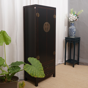 Hand Painted Pure Black Lacquer Cabinet