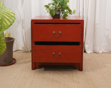 Load image into Gallery viewer, Hand Painted Blue/Red Lacquer 2 Drawers Bedside Tables
