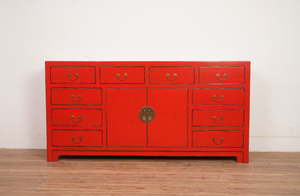 Hand Painted Red/Black Lacquer Sideboard