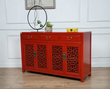 Load image into Gallery viewer, Hand Painted Hollow-Carved Design Red/White/Grey Lacquer Sideboard
