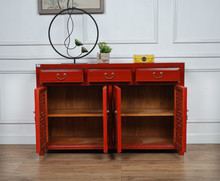 Load image into Gallery viewer, Hand Painted Hollow-Carved Design Red/White/Grey Lacquer Sideboard
