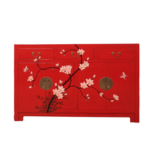 Load image into Gallery viewer, Hand Painted Azalea Red/Green Lacquer Sideboard
