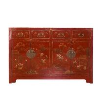 Load image into Gallery viewer, Hand Painted Gold Design Black/Red Lacquer Sideboard
