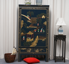 Load image into Gallery viewer, Hand Painted Pavilion Blue Lacquer Cabinet
