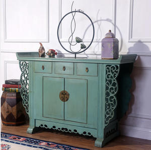 Hand Painted Green Lacquer Small Cabinet