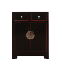 Load image into Gallery viewer, Hand Painted Black Lacquer 2 Drawers 2 Doors Bedside Tables
