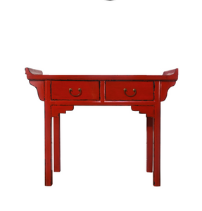 Hand Painted Red/Black Lacquer 2 Drawers Console Table