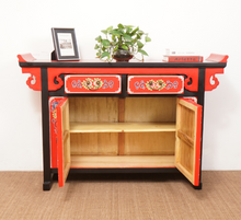 Load image into Gallery viewer, Hand Painted Orange/Red Lacquer Small Cabinet
