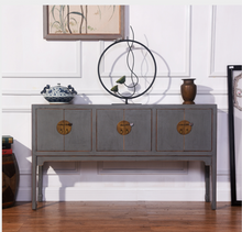 Load image into Gallery viewer, Hand Painted Grey/White/Green Lacquer Console Table
