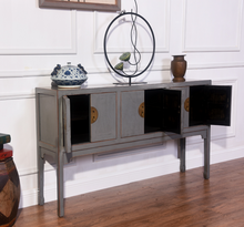 Load image into Gallery viewer, Hand Painted Grey/White/Green Lacquer Console Table
