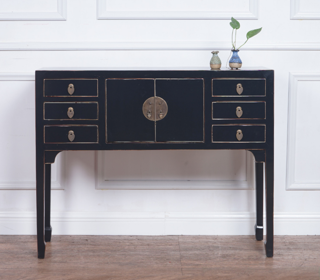 Hand Painted Black/White Lacquer Console Table