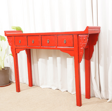 Load image into Gallery viewer, Hand Painted Red Lacquer 4 Drawers Console Table
