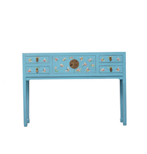 Load image into Gallery viewer, Hand Painted Butterfly Blue Lacquer Console Table
