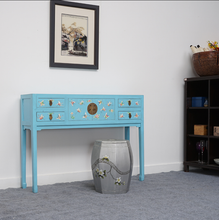 Load image into Gallery viewer, Hand Painted Butterfly Blue Lacquer Console Table
