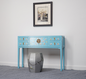 Hand Painted Butterfly Blue Lacquer Console Table