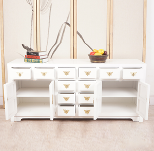 Hand Painted Butterfly White Lacquer Sideboard