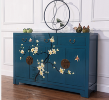 Load image into Gallery viewer, Hand Painted Light Yellow/Black/Blue Lacquer Small Cabinet

