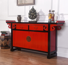 Load image into Gallery viewer, Hand Painted Black Frame Red Lacquer Small Cabinet
