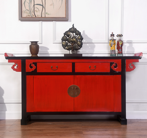 Hand Painted Black Frame Red Lacquer Small Cabinet