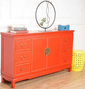 Hand Painted Red Lacquer Sideboard