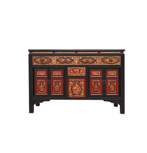 Tibetan Hand Painted Black Frame High Lacquer Sideboard
