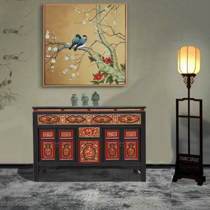 Tibetan Hand Painted Black Frame High Lacquer Sideboard