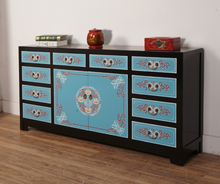 Load image into Gallery viewer, Hand Painted Black Frame Blue Lacquer Sideboard
