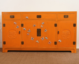 Hand Painted Orange Lacquer Sideboard