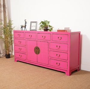 Hand Painted Pink Lacquer Sideboard