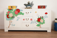Load image into Gallery viewer, Hand Painted Flower White Lacquer Sideboard
