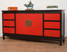 Load image into Gallery viewer, Hand Painted Black Frame Red Lacquer Sideboard
