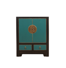 Load image into Gallery viewer, Hand Painted Black Frame Red/Peacock Blue/Grey Lacquer Bedside Tables
