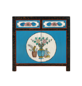Hand Painted Blue Lacquer Small Cabinet