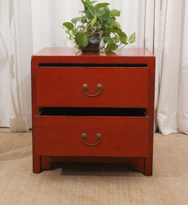 Hand Painted Blue/Red Lacquer 2 Drawers Bedside Tables